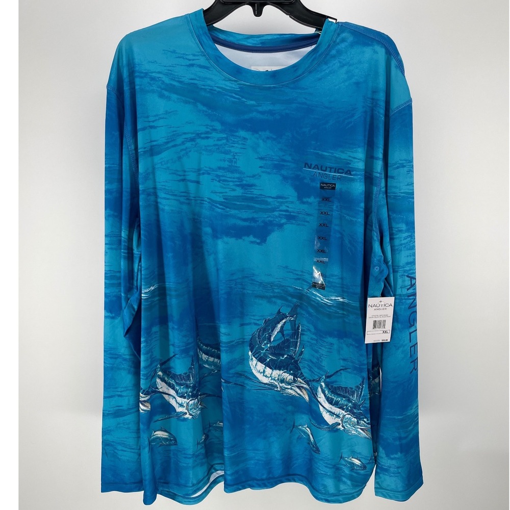 Nautica Angler Shirt Mens XXL Blue NEW Long Sleeve Marlin Performance Tee